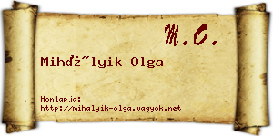 Mihályik Olga névjegykártya